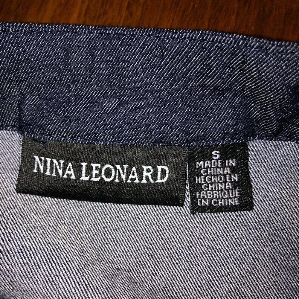 Nina Leonard Womens Small Dark Wash Long Sleeve Button Front Denim Jean Jacket - Picture 8 of 10